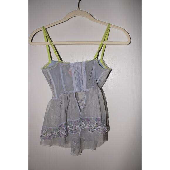 Victoria Secret Light Blue Dainty Babydoll Top with Embroidered Flowers 34B - Picture 2 of 7